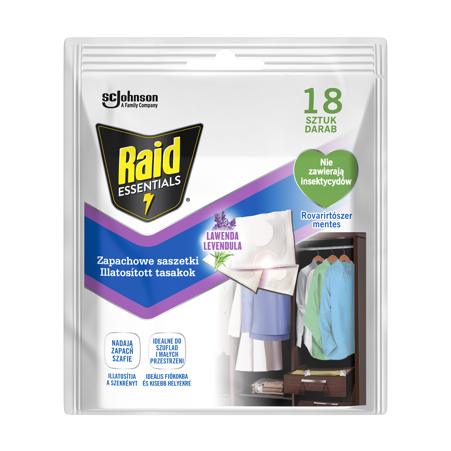 Подушечки від молі Raid Essentials Лаванда, 18 шт